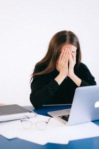 Woman with stress before dentist in Southlake. 