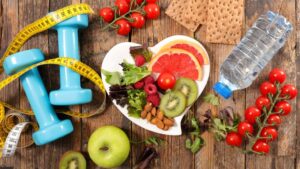 Healthy foods and exercise equipment