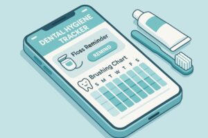 Dental hygiene tracker on phone with reminder to floss 
