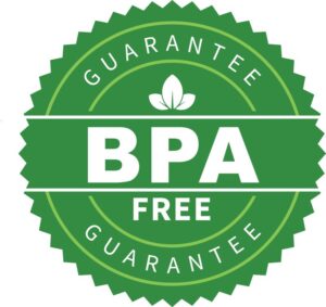 Green and white logo that says, “BPA free”